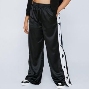 Nasty Gal Plus Size Embroidered Star Satin Wide Leg Pant